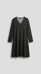 Vestido Cuadros Con Escote En V Y Manga Larga