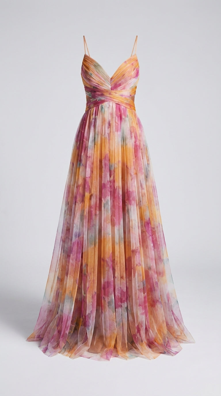 Vestido Largo Floral de Chiffon – Corte Favorecedor