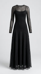 Vestido Maxi De Tul Negro Vintage Con Manga Transparente