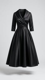Vestido Midi de Satén Vintage con Escote Drapeado