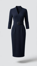 Vestido Negro Elegante con Cinturón y Corte Fluido