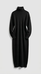 Vestido Midi De Punto Con Cuello Alto Y Manga Larga