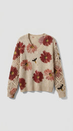 Jersey Elegante con Estampado Floral y Mangas Aireadas