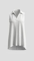 Blusa Sin Mangas Con Volantes y Cuello Solapa