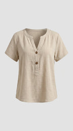Blusa Elegante con Escote en V y Botones de Madera