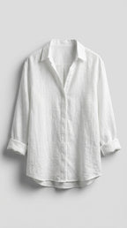 Blusa Holgada con Cuello en V y Mangas Ajustables