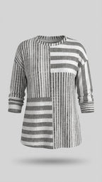 Blusa Patchwork de Rayas para Mujer Estilo Casual