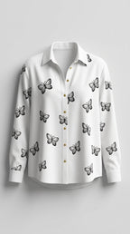Blusa Holgada con Estampado de Mariposas Femenina