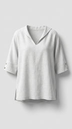 Blusa De Lino Clásica Con Cuello En V Para Mujer