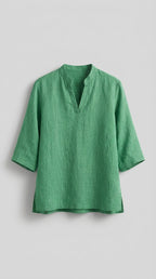 Blusa De Lino De Mujer Con Cuello En V Relajado