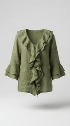 Blusa De Lino Y Algodón Con Volantes Elegante