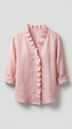 Blusa Elegante con Escote en V y Volantes Delicados