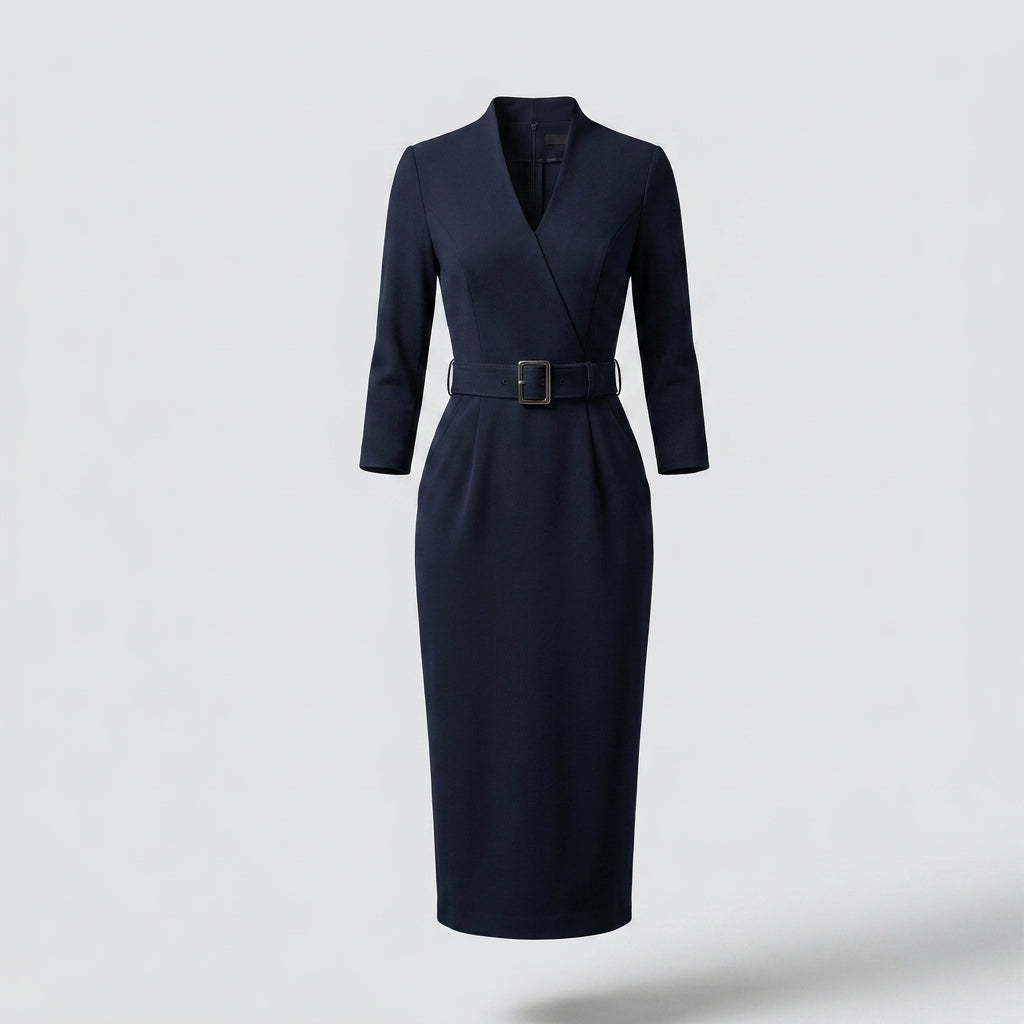 Tapalpa™ Vestido Negro Elegante con Cinturón y Corte Fluido