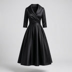 Petronila™ Vestido Midi de Satín Vintage con Escote Drapeado