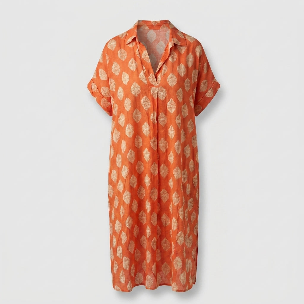 Fátima™ Vestido Midi Suelto de Primavera con Cuello Solapa