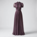 Vestido Largo De Chiffon Con Encaje Y Escote Lágrima