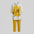 Conjunto Doble Floral Mujer Top Oversize y Pantalón Cropped