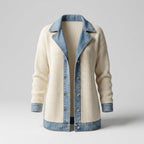 Chaqueta Feminina Punto y Denim Efecto Capa Casual