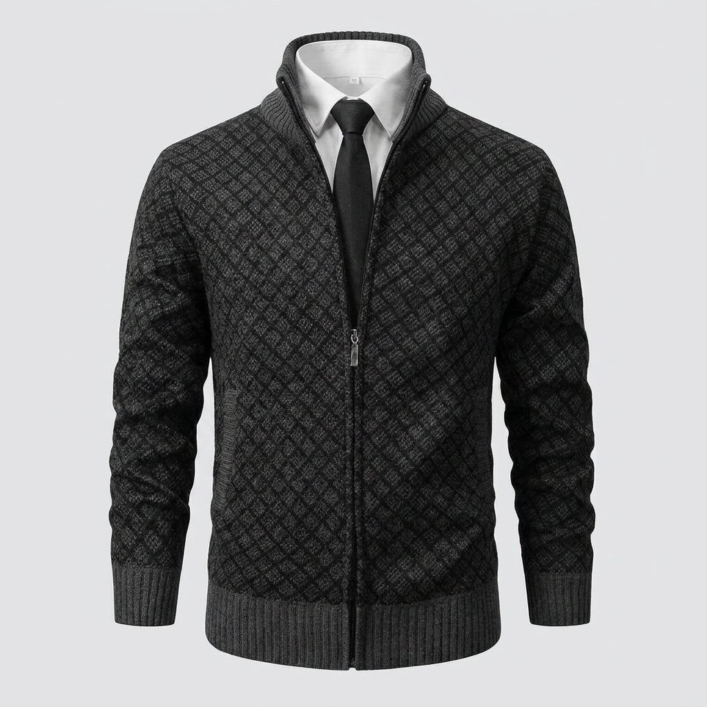 Cárdigan Casual con Cremallera de Punto Waffle