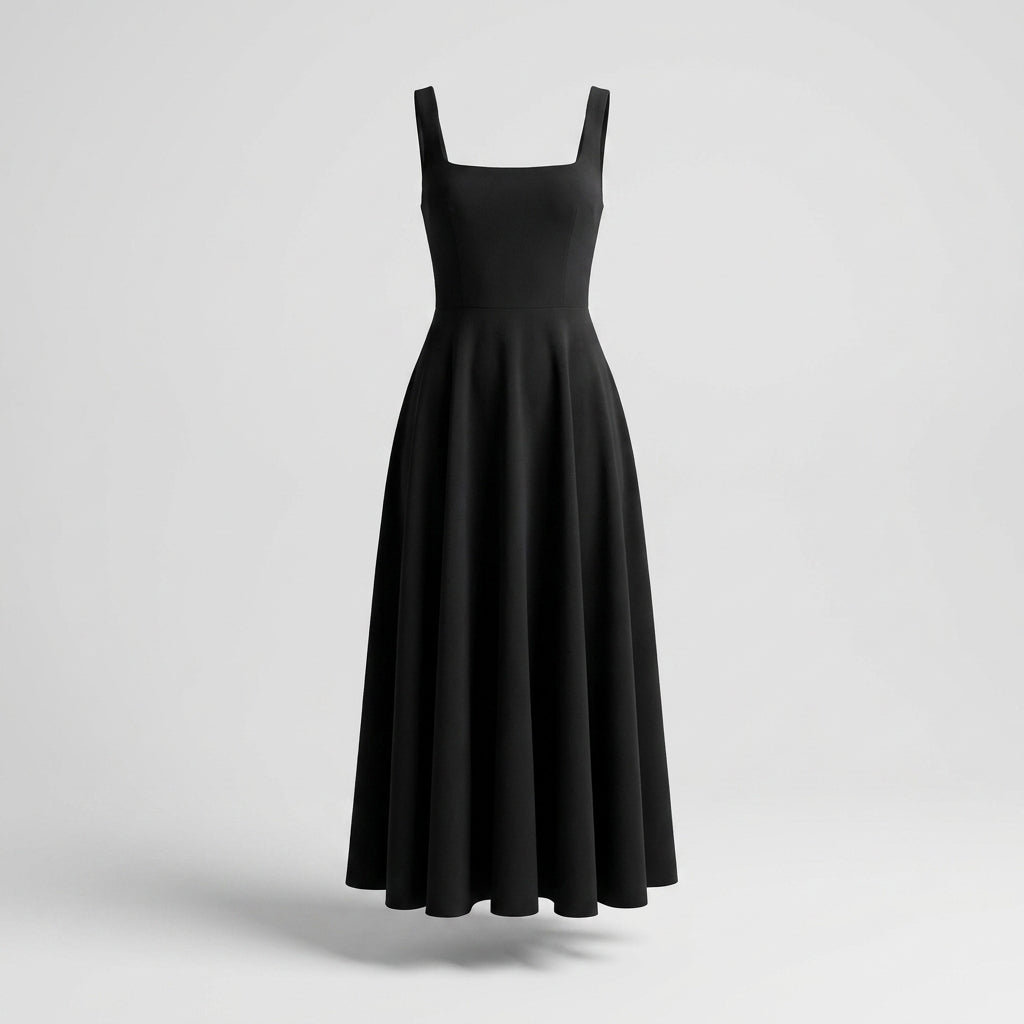 Vestido Midi Elegante con Escote Cuadrado Fluido