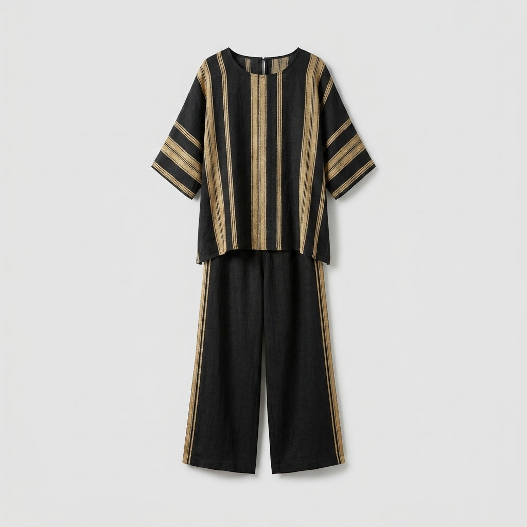 Conjunto Casual de Mujer a Rayas con Top y Pantalón