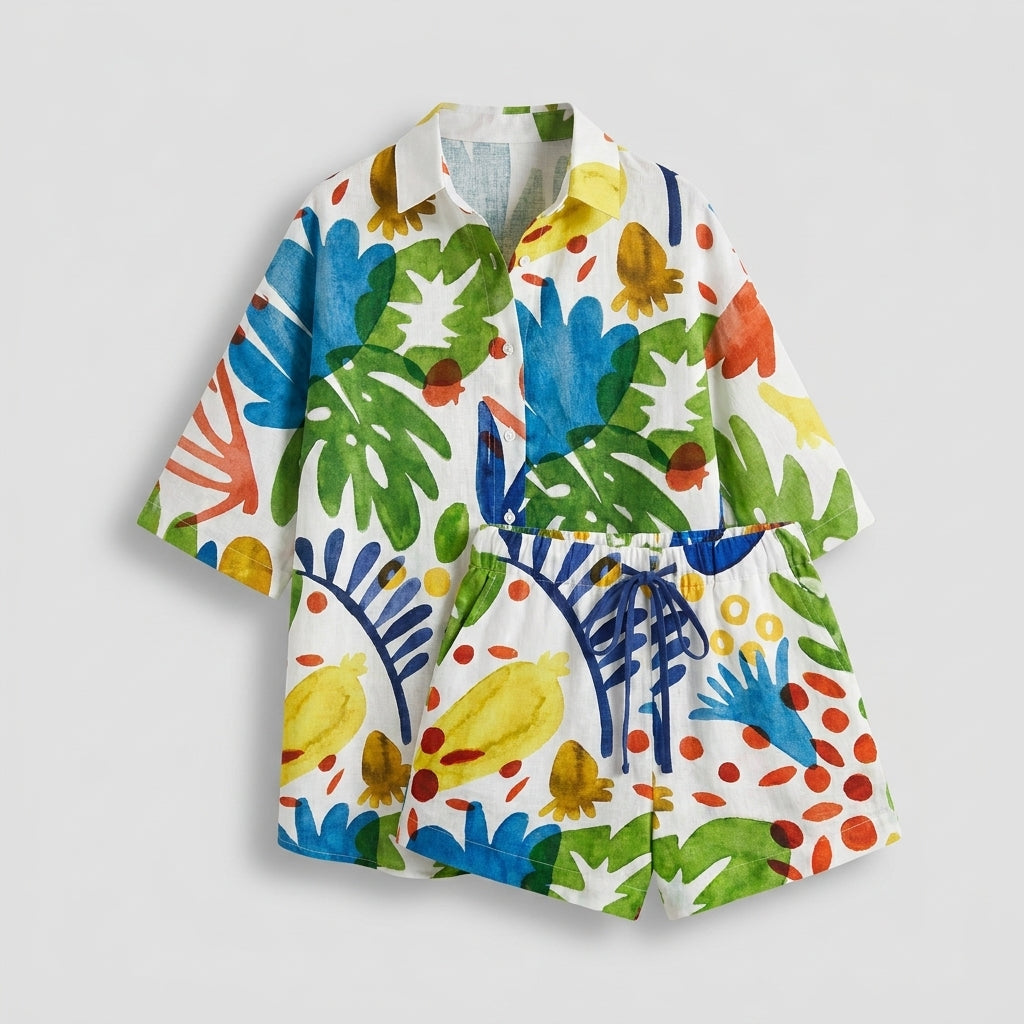 Conjunto Camiseta y Shorts Lino Algodón Mujer