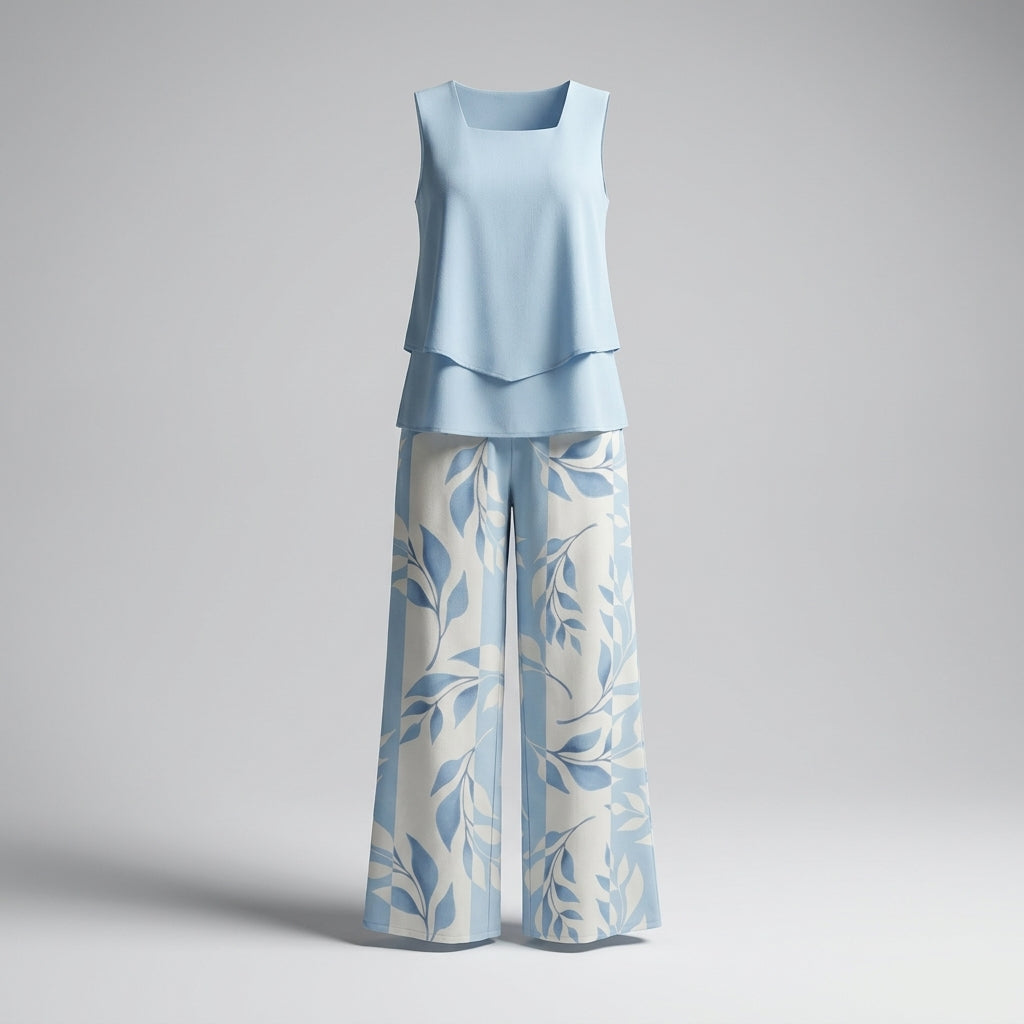Conjunto Verano Elegante Mujer con Blusa y Pantalón