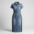 Slim Denim Midi Dress with Side Stripes