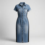 Vestido Vaquero Midi con Rayas Laterales Slim