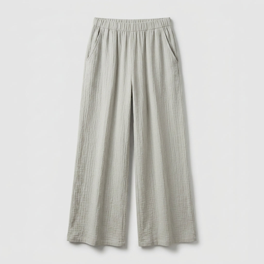 Pantalón Casual De Pierna Ancha De Mezcla De Algodón