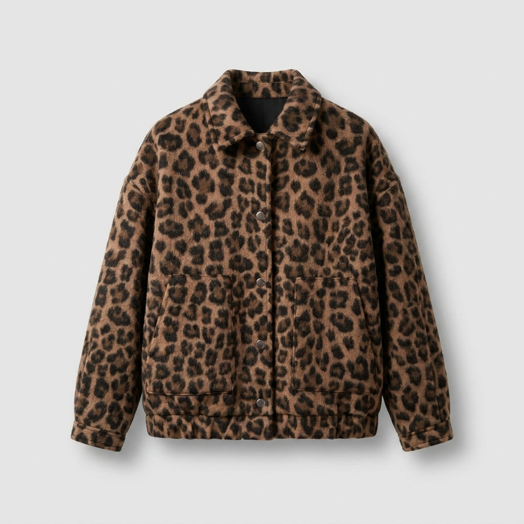 Chaqueta Corta con Estampado de Leopardo Mujer