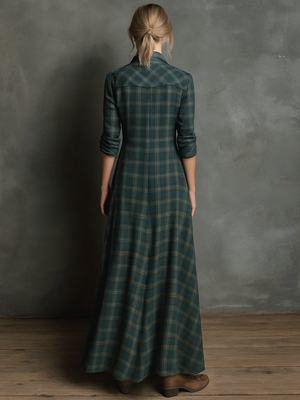 Vestido Maxi Camisero de Rayas con Cuello para Mujer