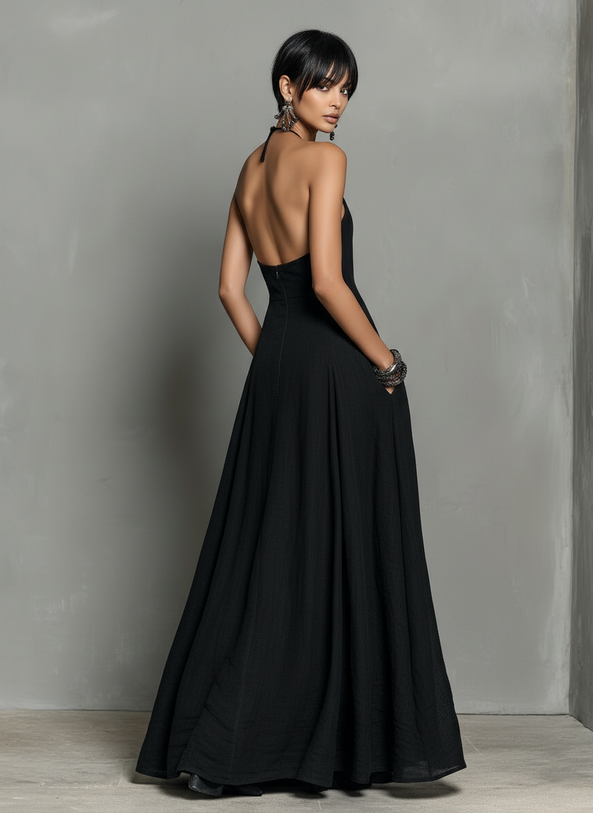 Vestido Maxi Sin Mangas De Lino Estilo Minimalista