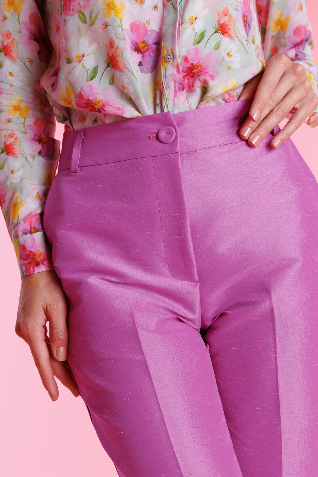 Pantalón De Vestir Shantung Tiro Alto Mujer