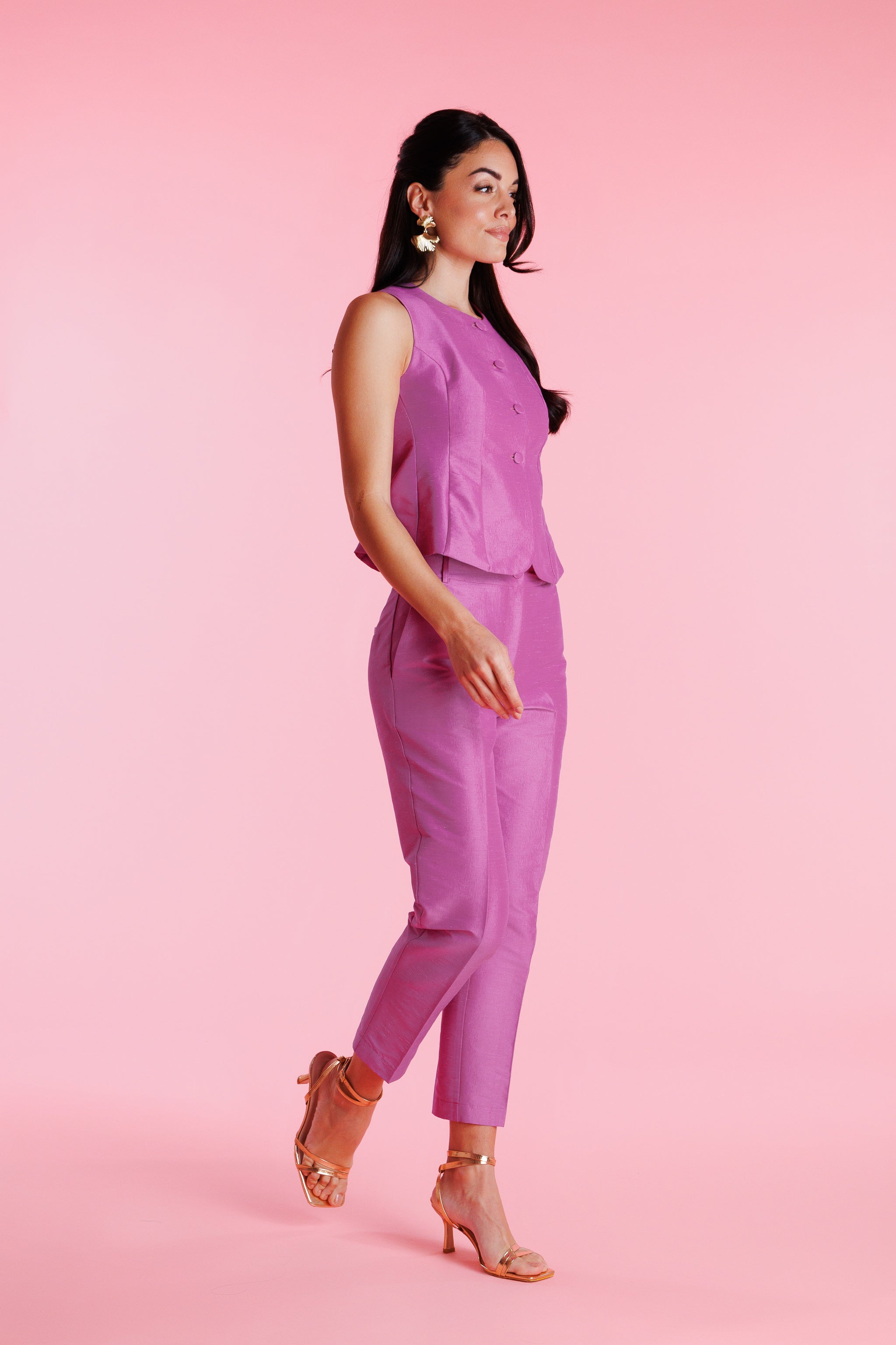 Pantalón De Vestir Shantung Tiro Alto Mujer