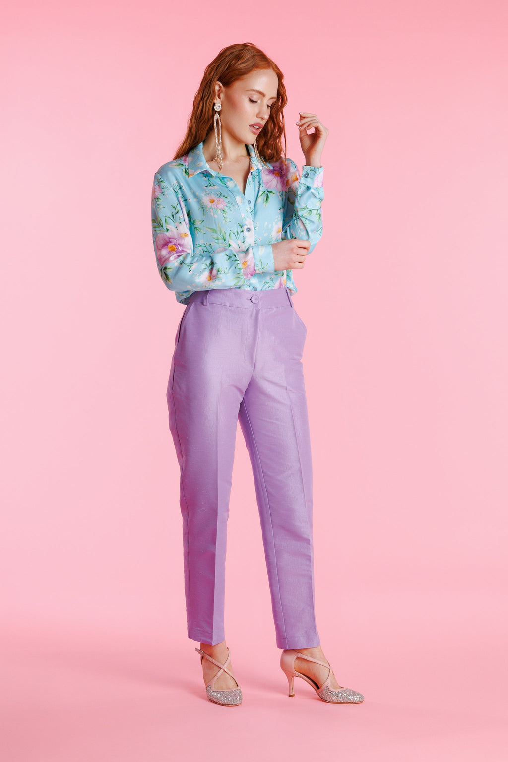 Pantalón De Vestir Shantung Tiro Alto Mujer