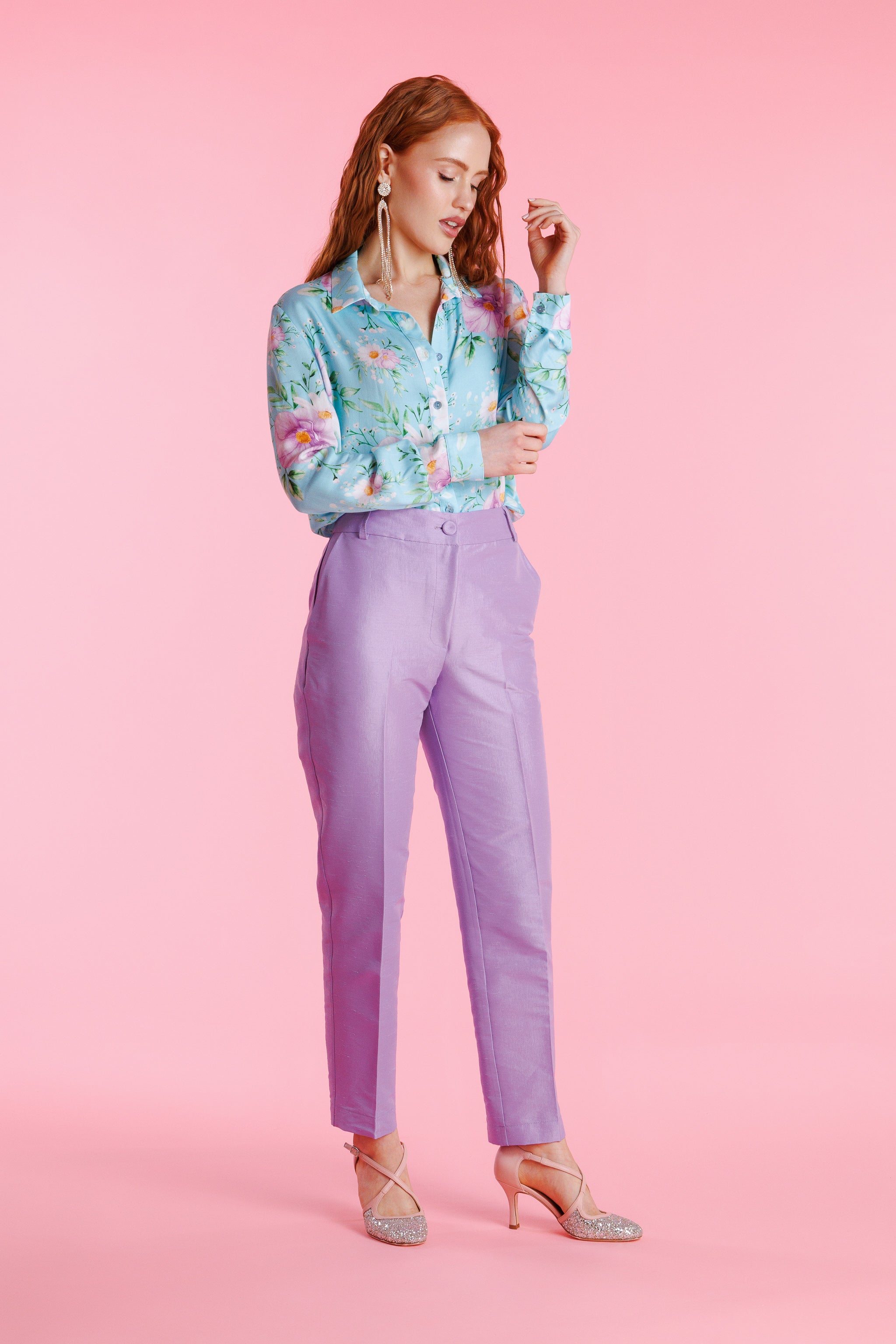 Pantalón De Vestir Shantung Tiro Alto Mujer