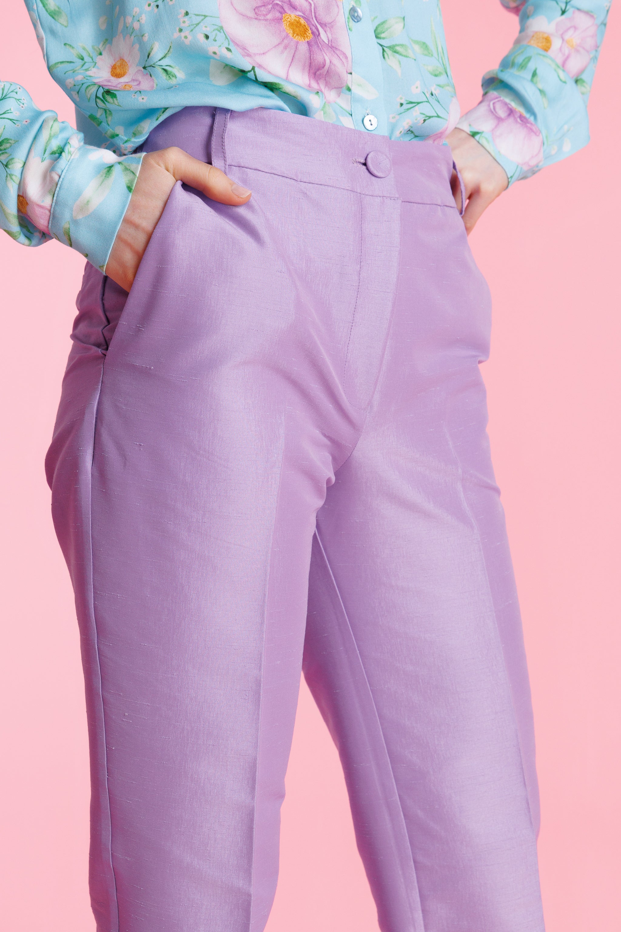 Pantalón De Vestir Shantung Tiro Alto Mujer