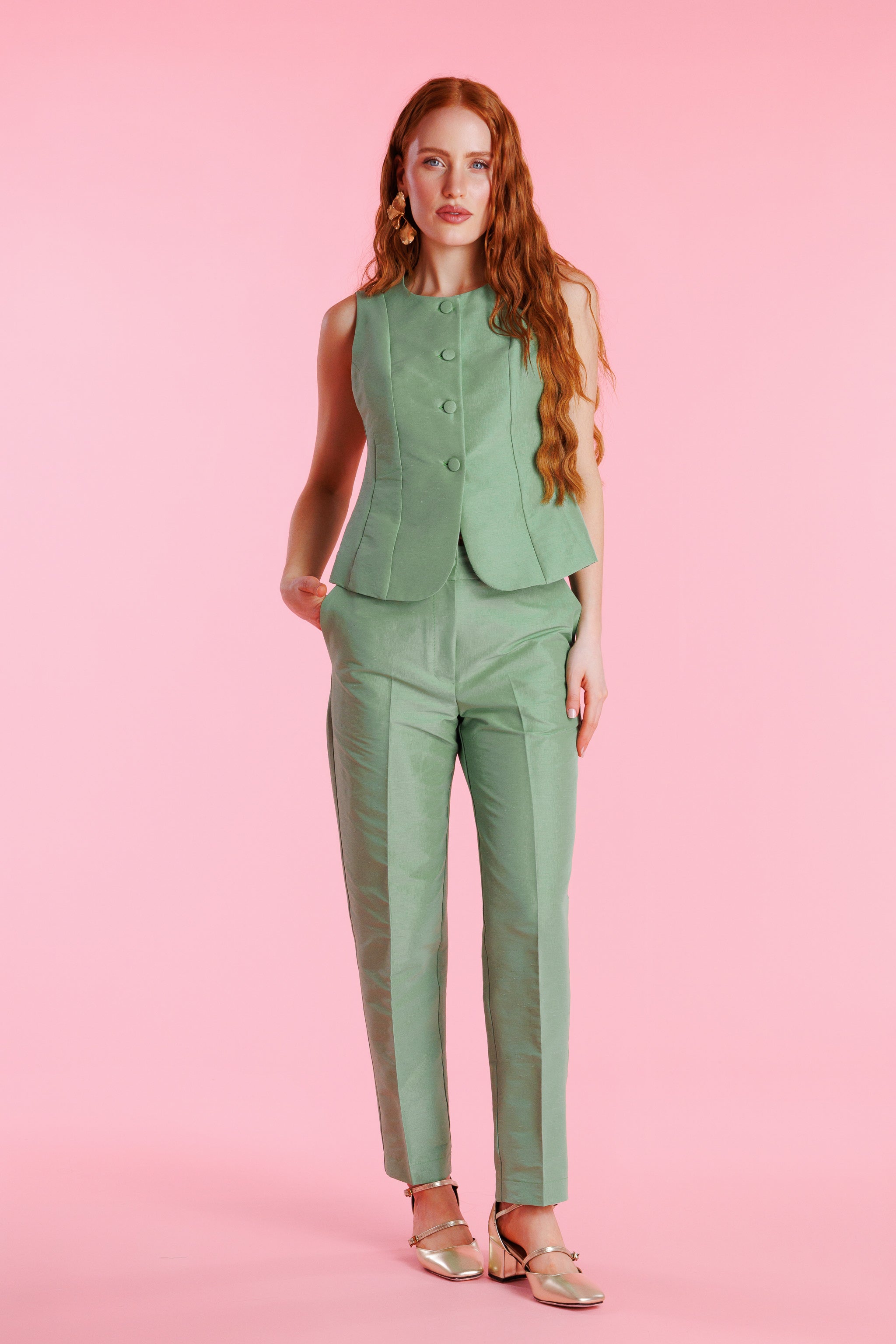 Damen-Shantunghose mit hohem Bund