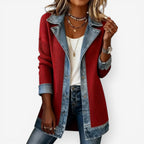 Chaqueta Feminina Punto y Denim Efecto Capa Casual