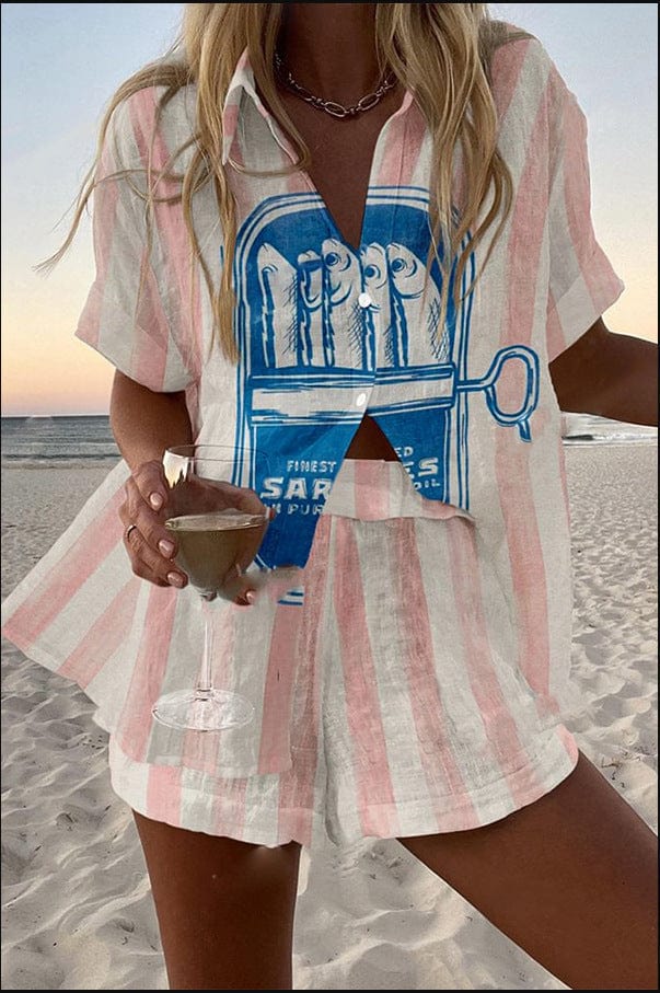 Conjunto Camilla De Camiseta Y Shorts Lino Algodón