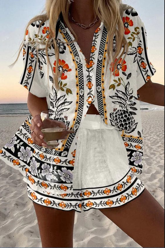 Conjunto Camilla De Camiseta Y Shorts Lino Algodón