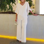 Conjunto Pantalón Pierna Ancha y Top Asimétrico
