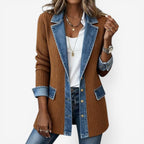 Chaqueta Feminina Punto y Denim Efecto Capa Casual