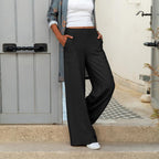 Pantalón Casual De Pierna Ancha De Mezcla De Algodón