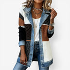 Chaqueta Feminina Punto y Denim Efecto Capa Casual