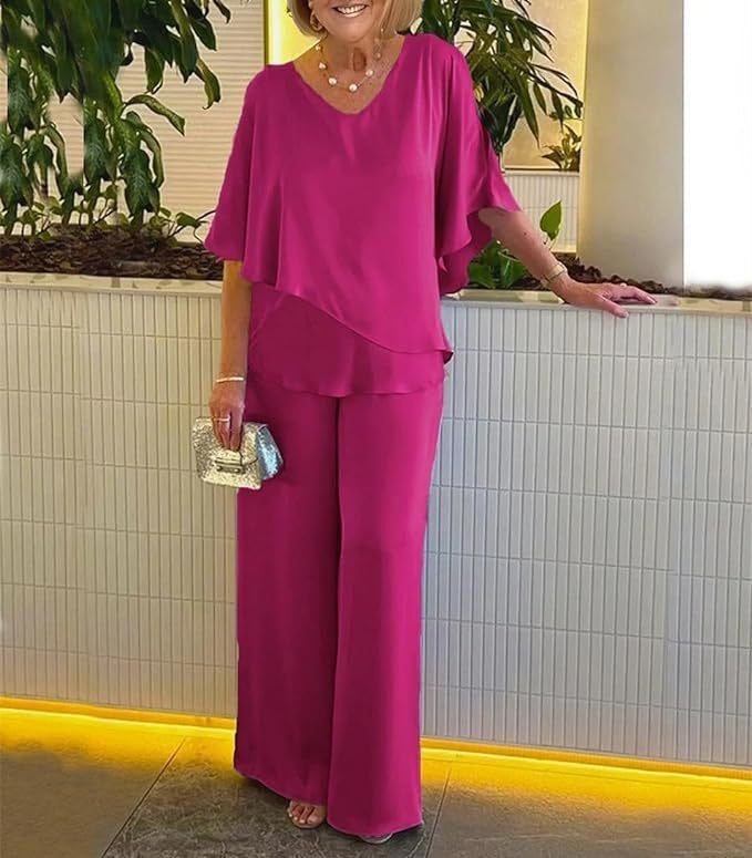 Conjunto Pantalón Pierna Ancha y Top Asimétrico