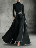 Fitted Black Maxi Dress with Elegant High Neck