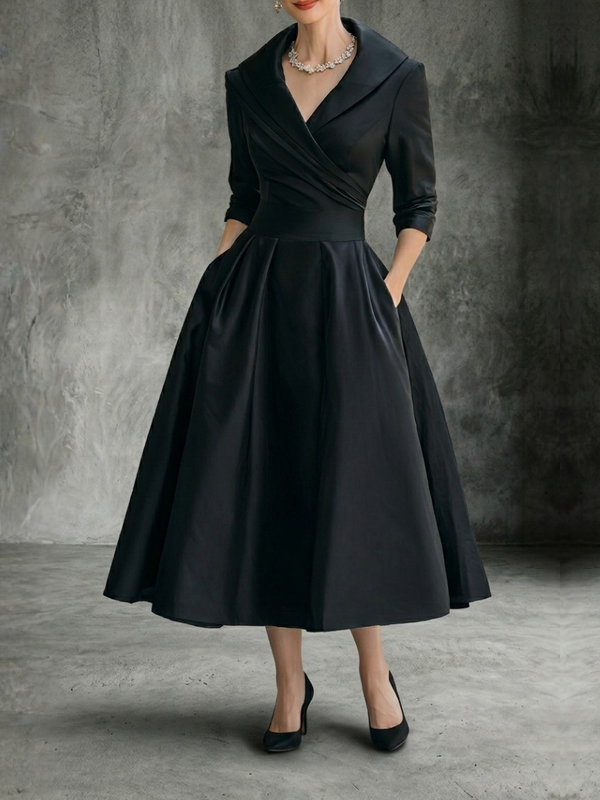 Vestido Midi de Satén Vintage con Escote Drapeado