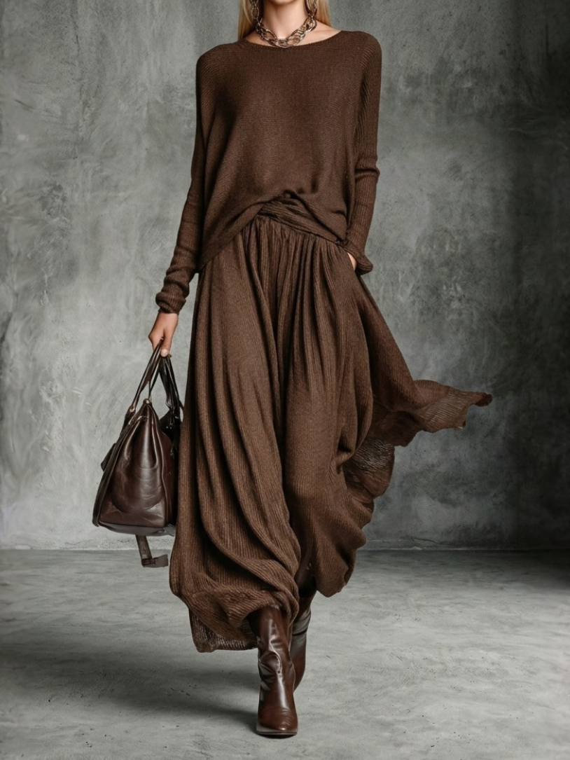 Strickrock und Pullover-Set mit Rundhalsausschnitt